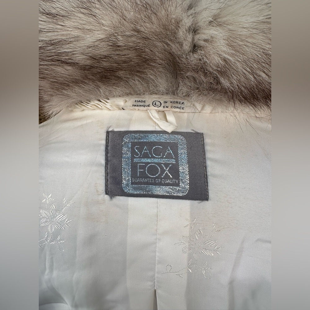 SAGA FOX “ GUARANTEE OF QUALITY” BLUE & WHITE FOX FUR COAT JACKET SIZE LARGE - Picture 6 of 8